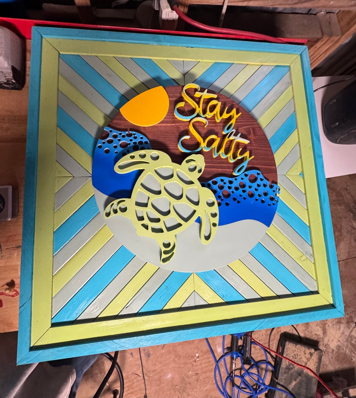 Beach vibes sign 25 1/2 inches wide by 25 1/2 inches tall